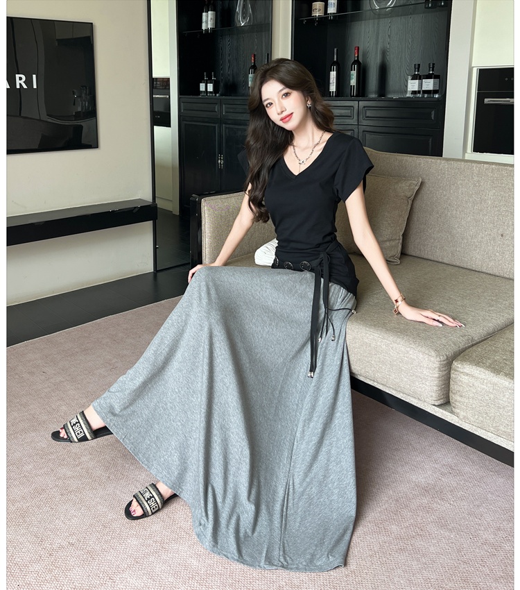 High waist slim T-shirt ladies skirt 2pcs set