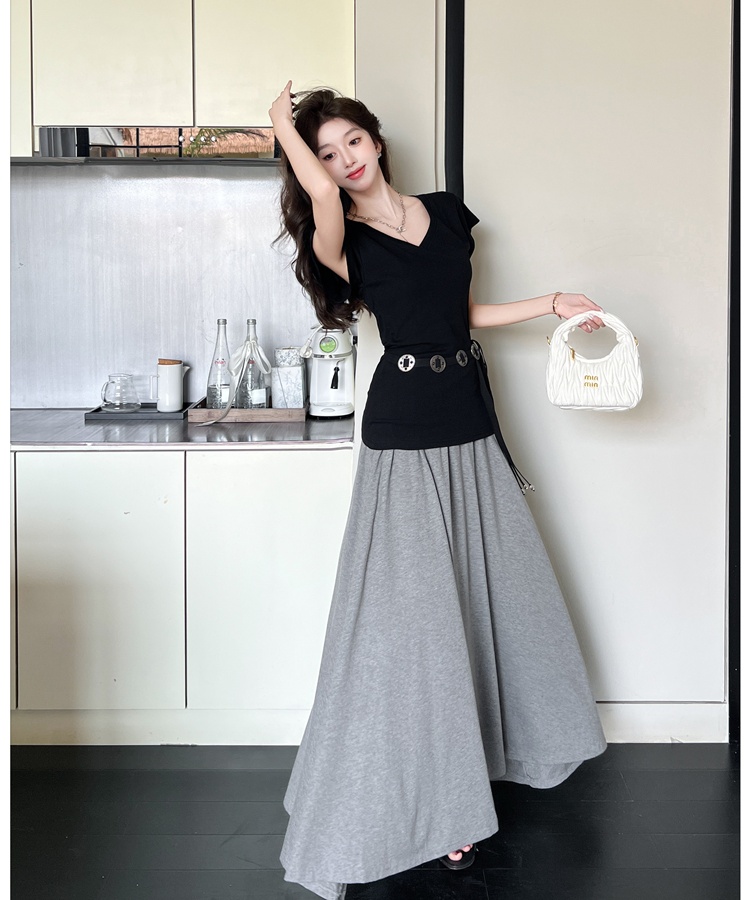 High waist slim T-shirt ladies skirt 2pcs set