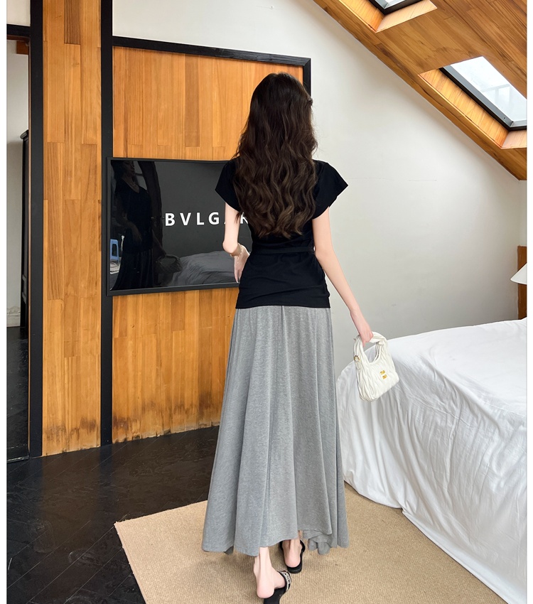 High waist slim T-shirt ladies skirt 2pcs set