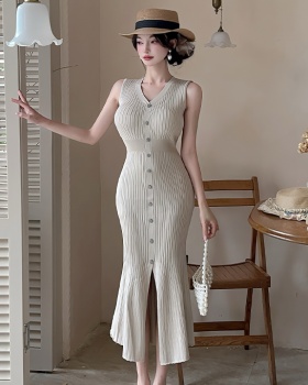 Summer slim vest knitted France style dress for women