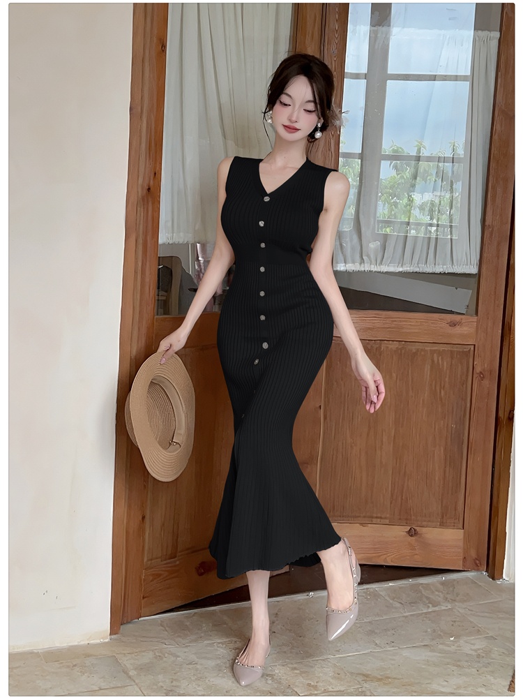 Summer slim vest knitted France style dress for women