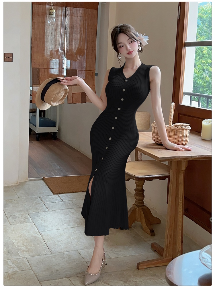 Summer slim vest knitted France style dress for women