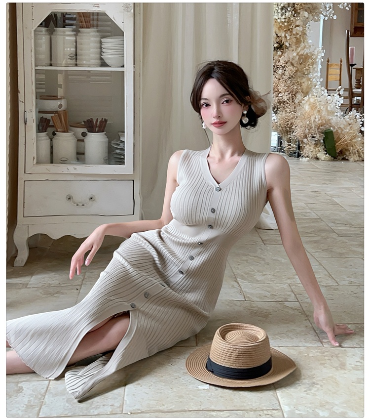 Summer slim vest knitted France style dress for women