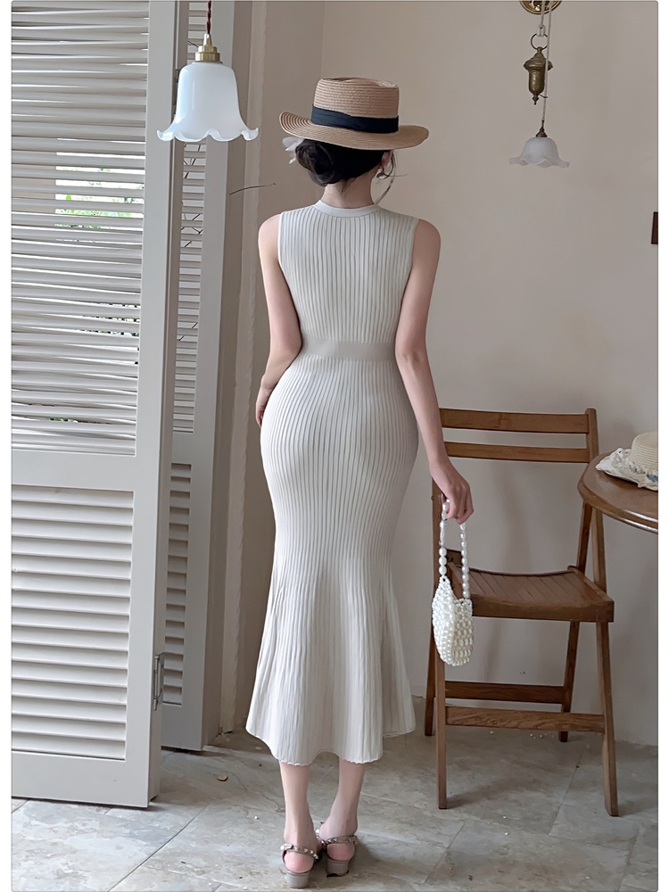 Summer slim vest knitted France style dress for women