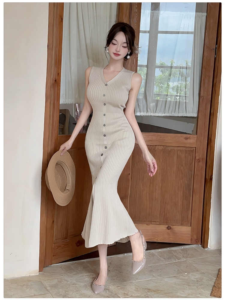 Summer slim vest knitted France style dress for women