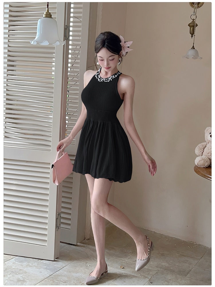 Light luxury knitted strap dress slim beading dress
