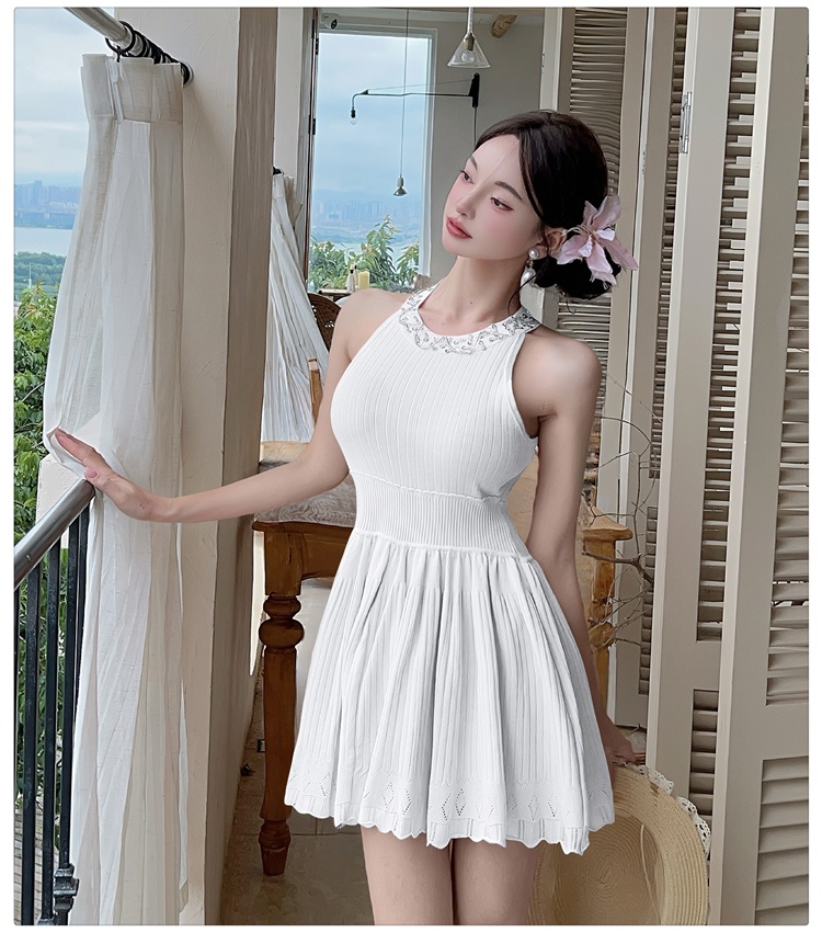 Light luxury knitted strap dress slim beading dress