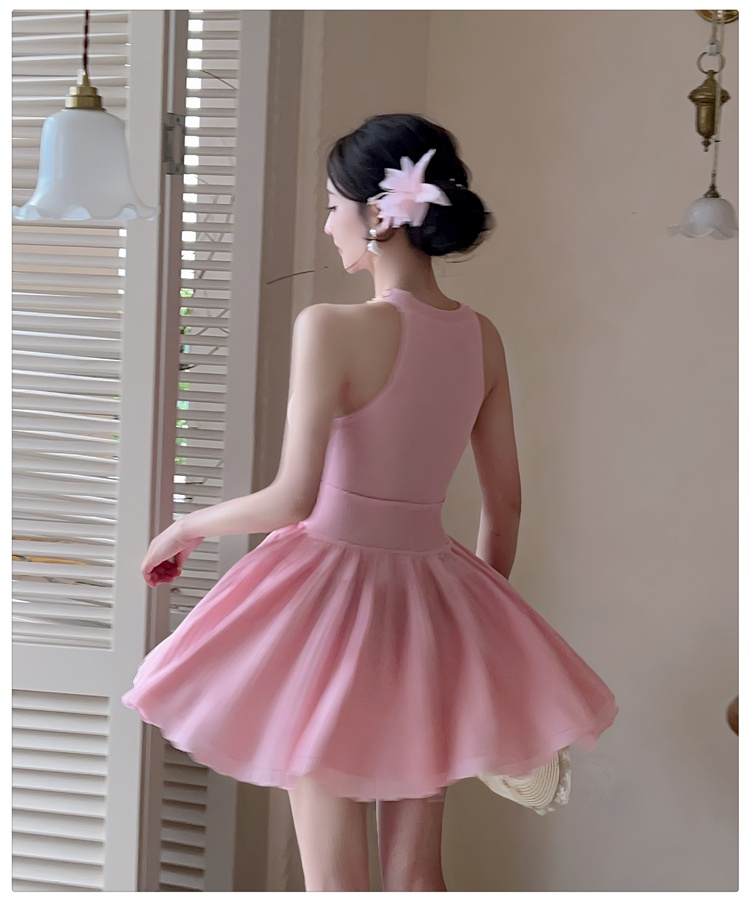 Light luxury knitted strap dress slim beading dress