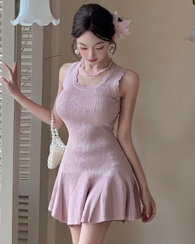 France style sling dress knitted T-back for women
