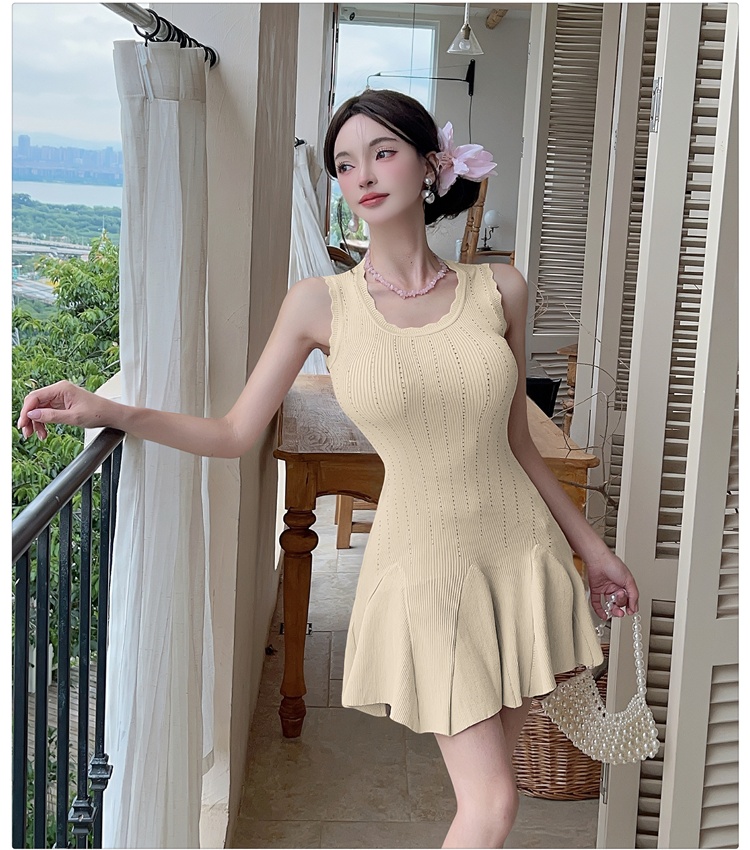 France style sling dress knitted T-back for women