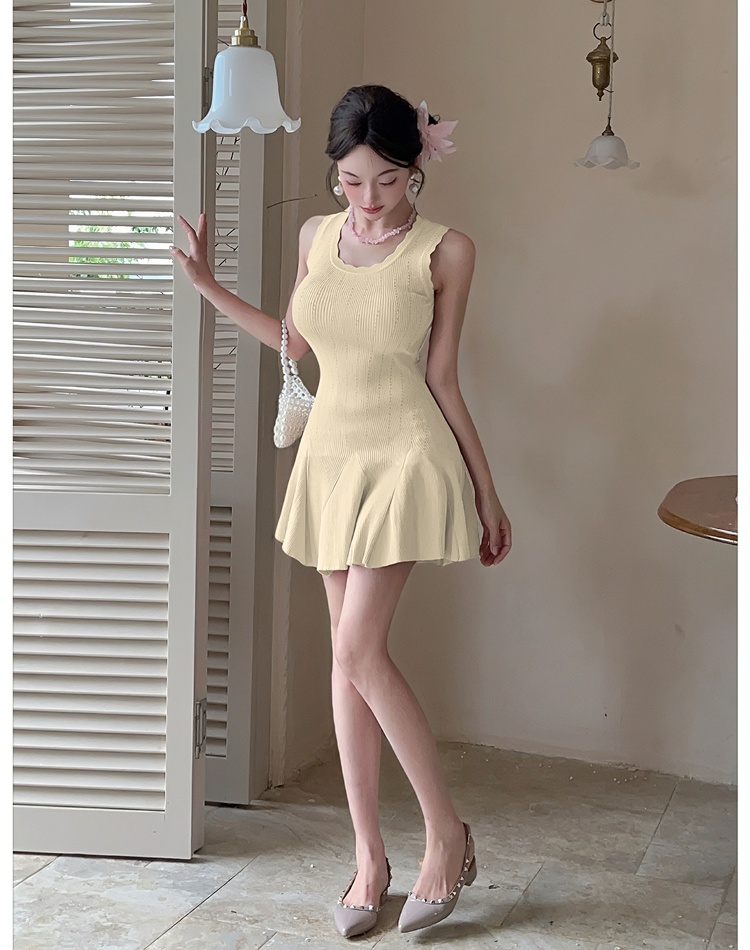 France style sling dress knitted T-back for women