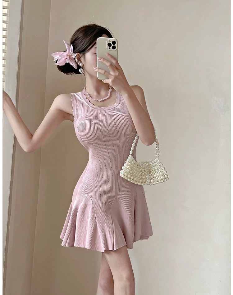 France style sling dress knitted T-back for women