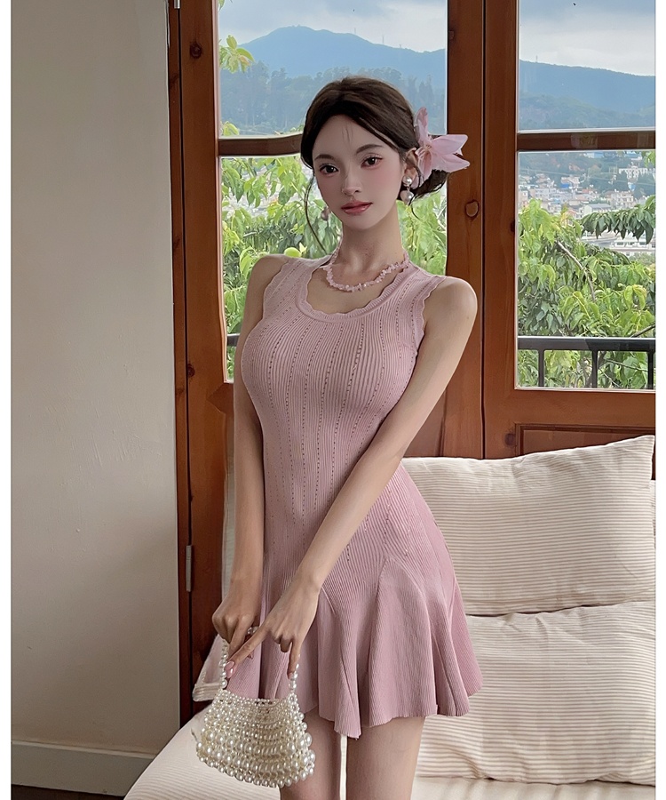 France style sling dress knitted T-back for women