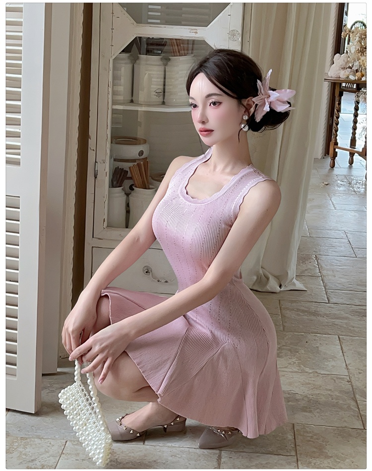 France style sling dress knitted T-back for women