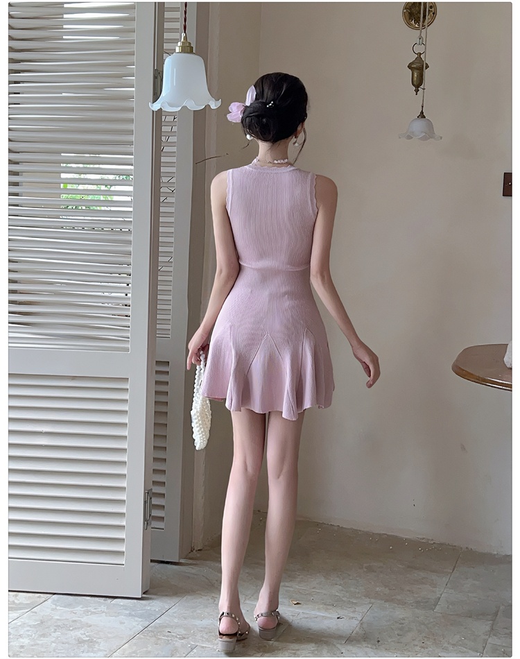 France style sling dress knitted T-back for women