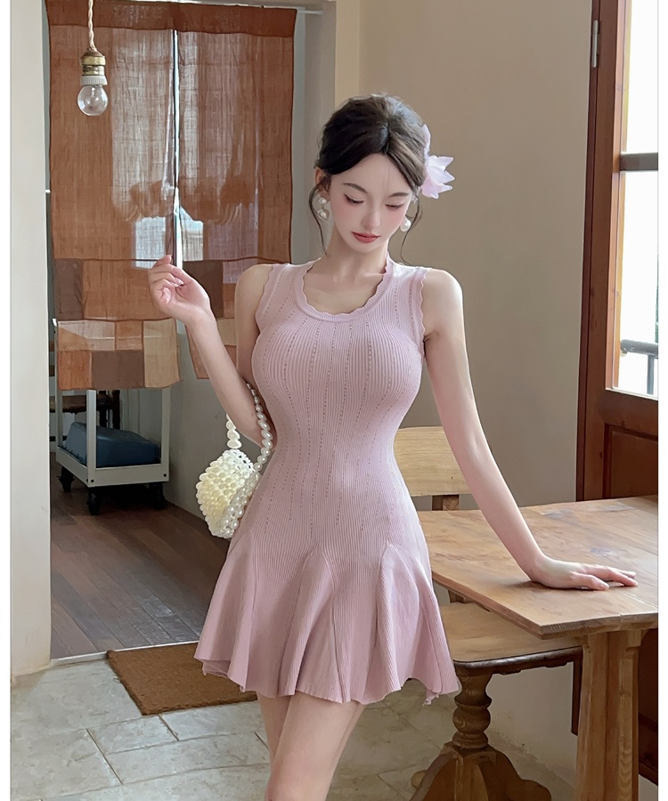 France style sling dress knitted T-back for women