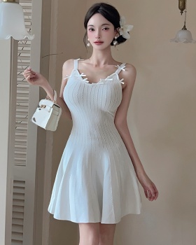 France style pinched waist summer bow dress for women