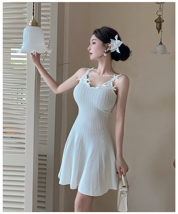 France style pinched waist summer bow dress for women