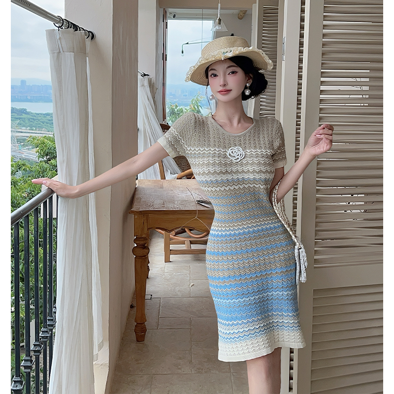 Knitted package hip temperament dress for women