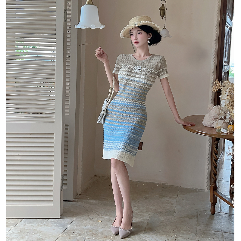Knitted package hip temperament dress for women