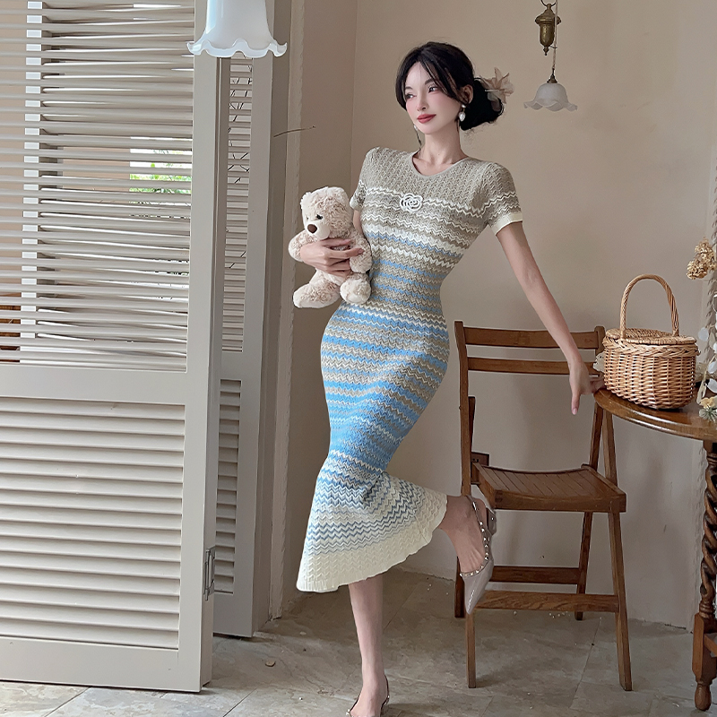 Chanelstyle stripe long dress summer dress for women