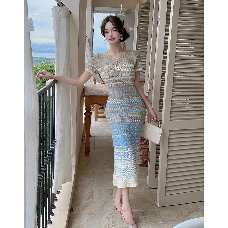 Chanelstyle stripe long dress summer dress for women