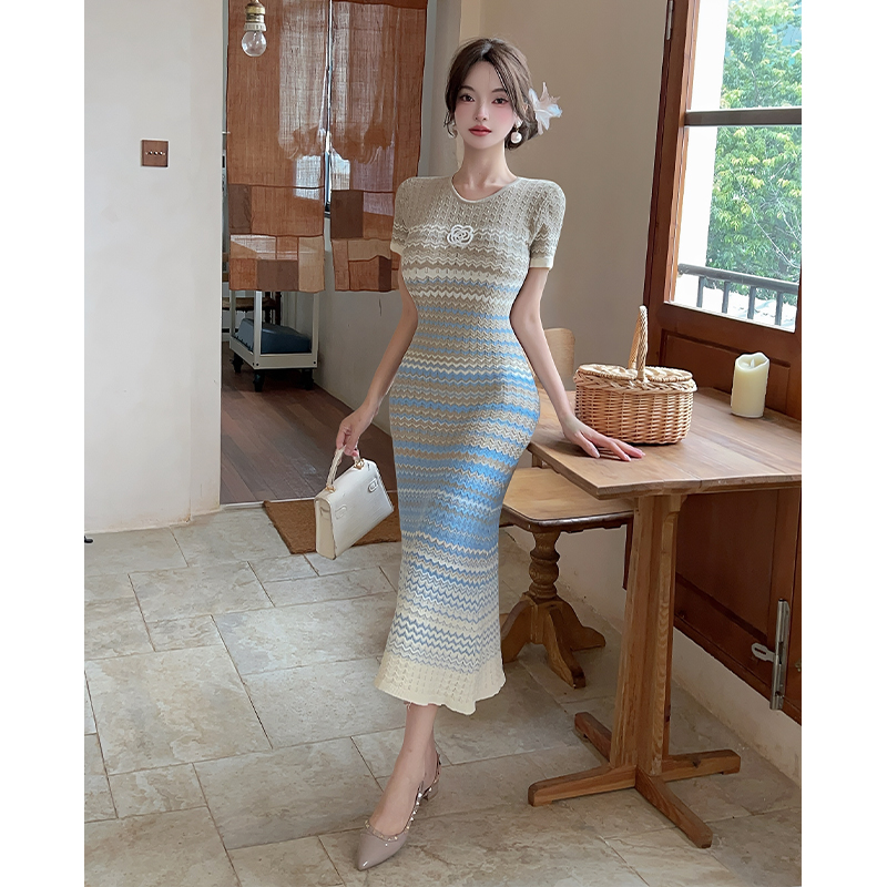 Chanelstyle stripe long dress summer dress for women