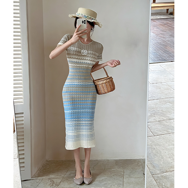 Chanelstyle stripe long dress summer dress for women
