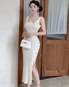 Knitted slim vest long summer dress for women