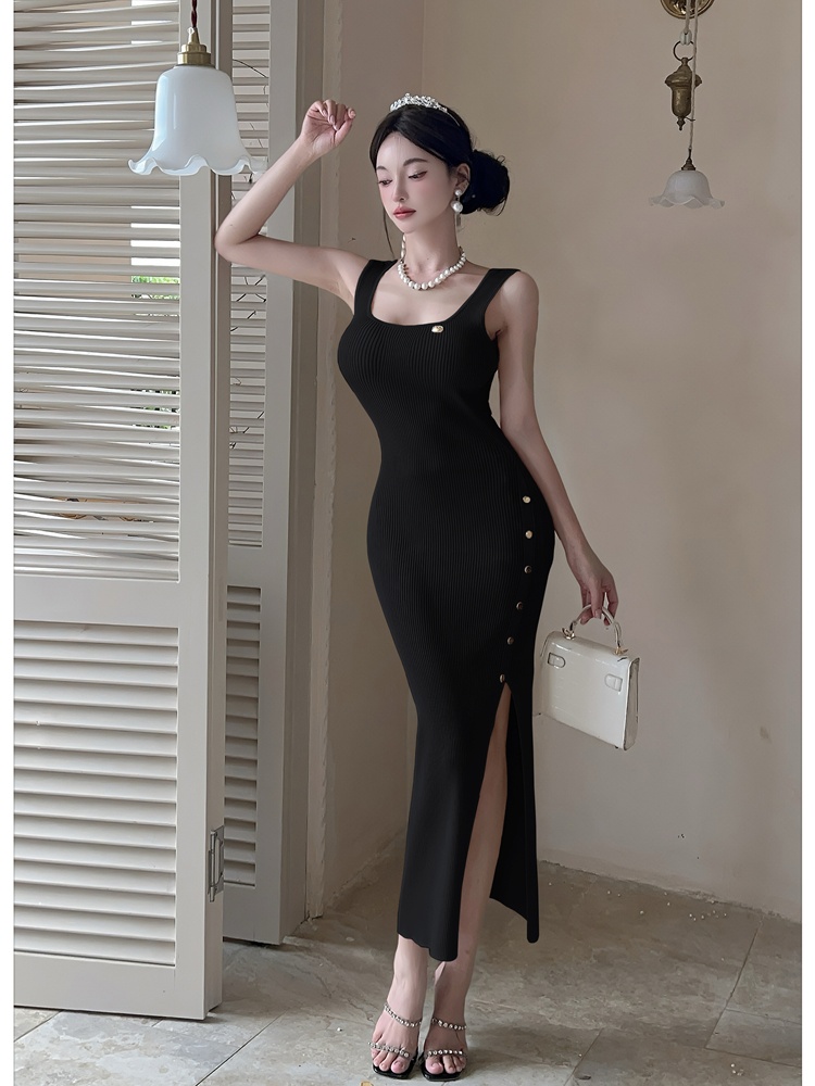 Knitted slim vest long summer dress for women