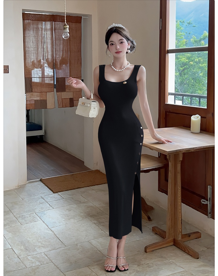 Knitted slim vest long summer dress for women