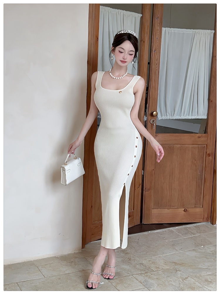 Knitted slim vest long summer dress for women