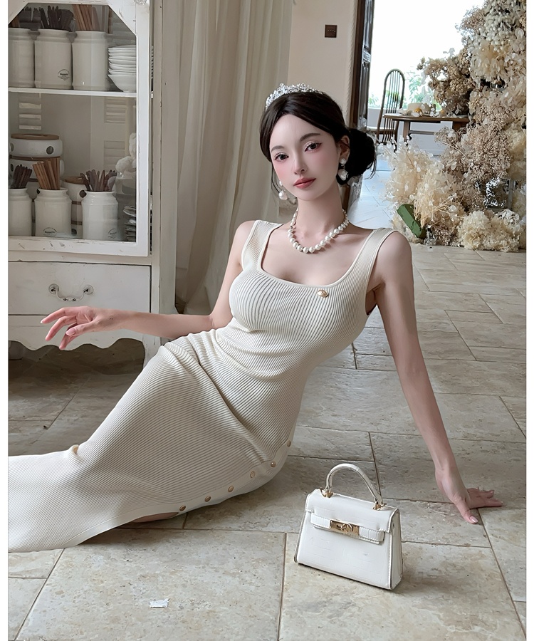 Knitted slim vest long summer dress for women