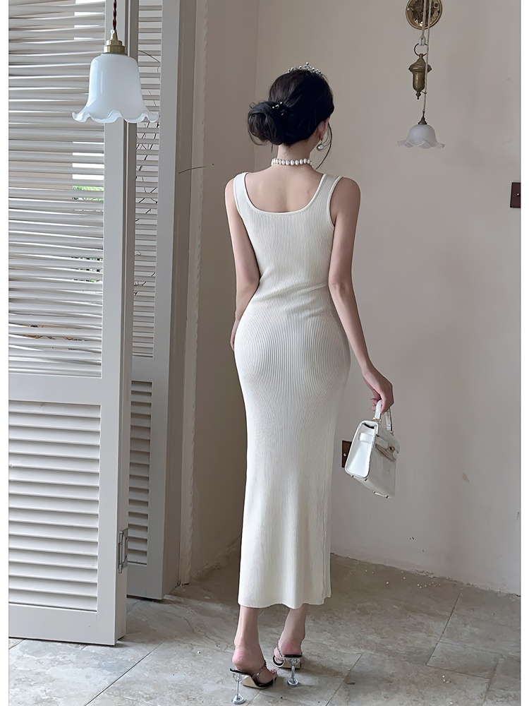 Knitted slim vest long summer dress for women