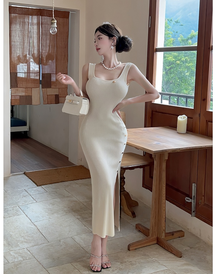 Knitted slim vest long summer dress for women