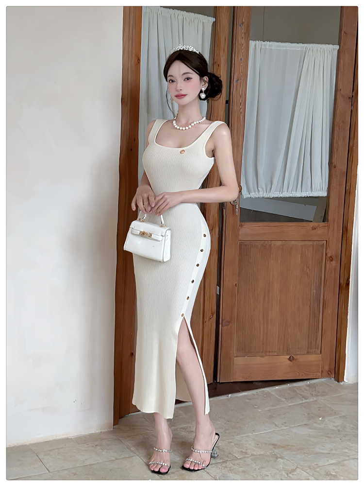 Knitted slim vest long summer dress for women