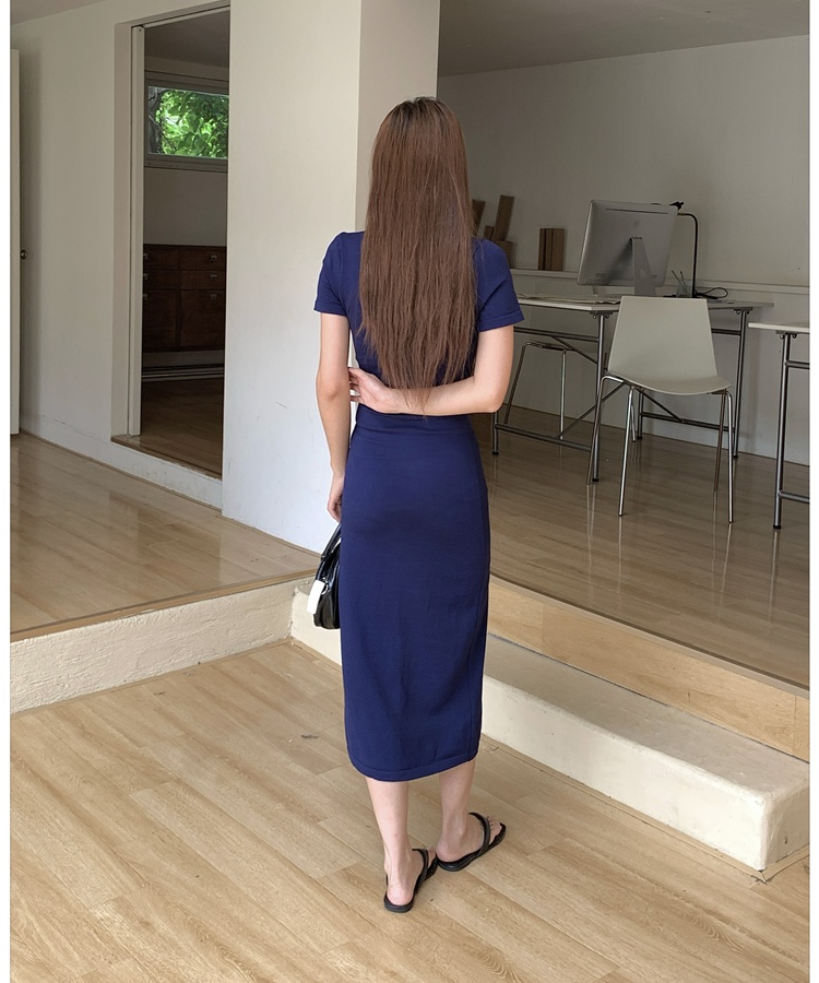 V-neck knitted long dress enticement temperament dress
