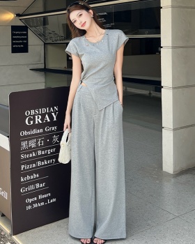 Loose wide leg long pants high waist tops 2pcs set