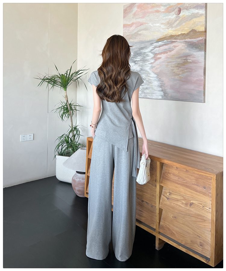 Loose wide leg long pants high waist tops 2pcs set