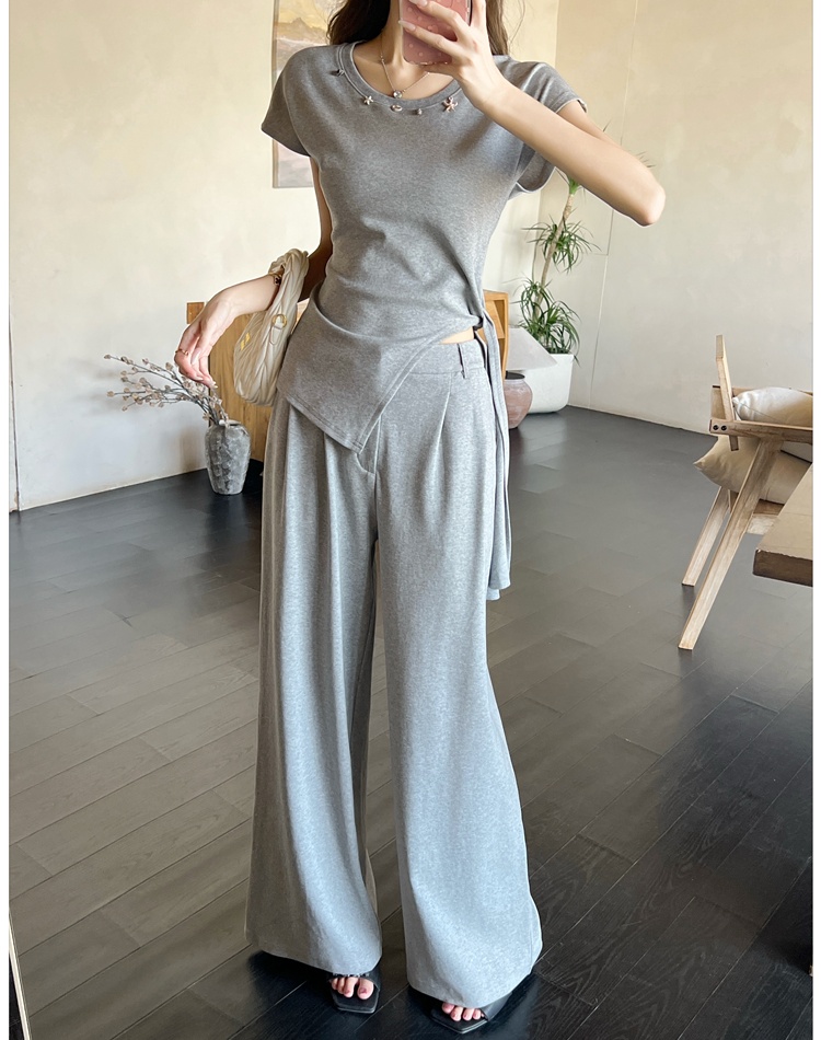 Loose wide leg long pants high waist tops 2pcs set