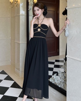 Halter chain decoration dress long slim strap dress