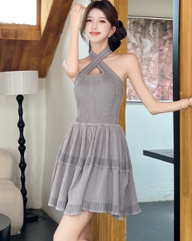 Cross knitted T-back halter slim formal dress for women