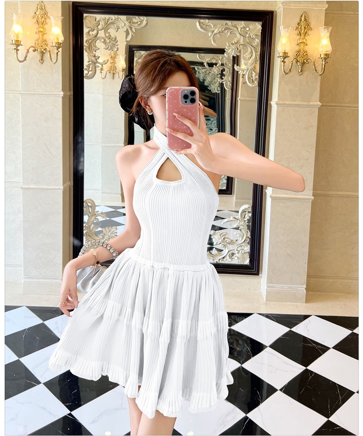 Cross knitted T-back halter slim formal dress for women