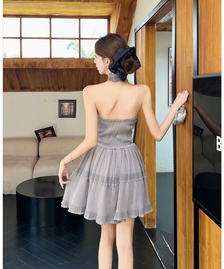 Cross knitted T-back halter slim formal dress for women