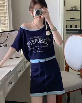 Short sleeve T-shirt sloping shoulder tops a set