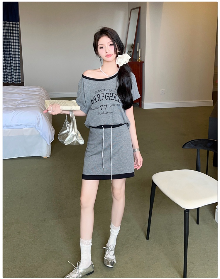 Short sleeve T-shirt sloping shoulder tops a set