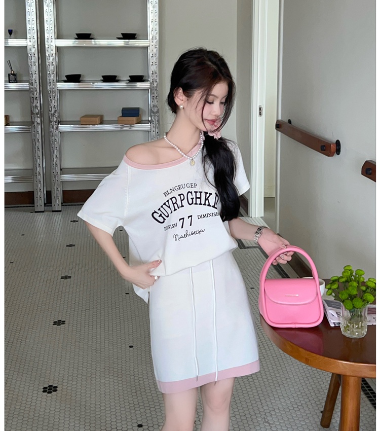 Short sleeve T-shirt sloping shoulder tops a set