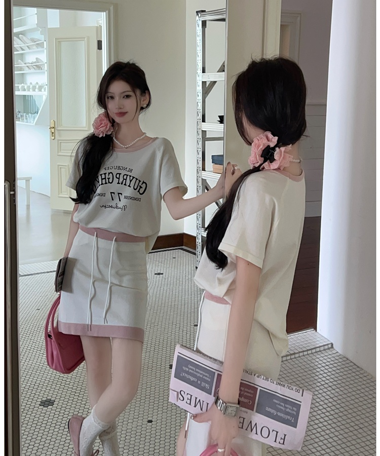 Short sleeve T-shirt sloping shoulder tops a set