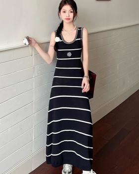 Knitted crochet vest long chanelstyle dress