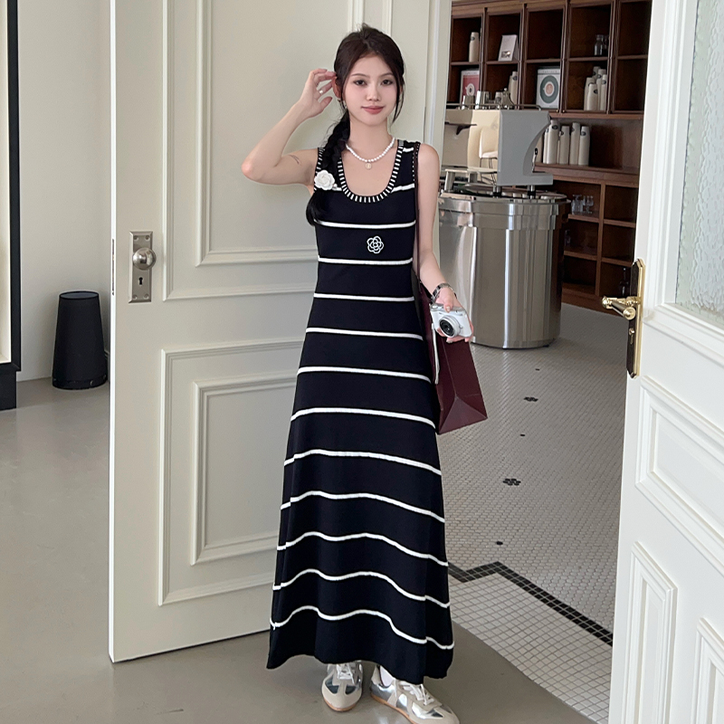 Knitted crochet vest long chanelstyle dress